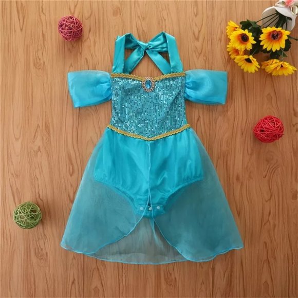 One Pieces Princess Jasmine Baby Girls Sequin Romper Dress Jumpsuit